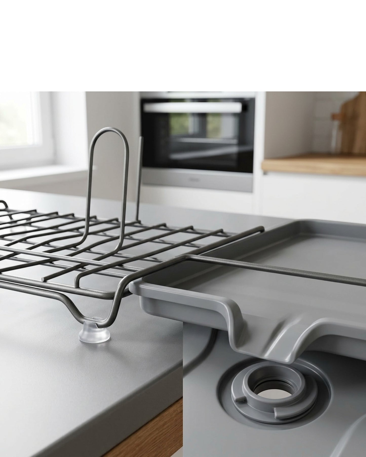 Roomd Single-Level Dish Draining Rack with Pivot Spout Graphite - Detail view