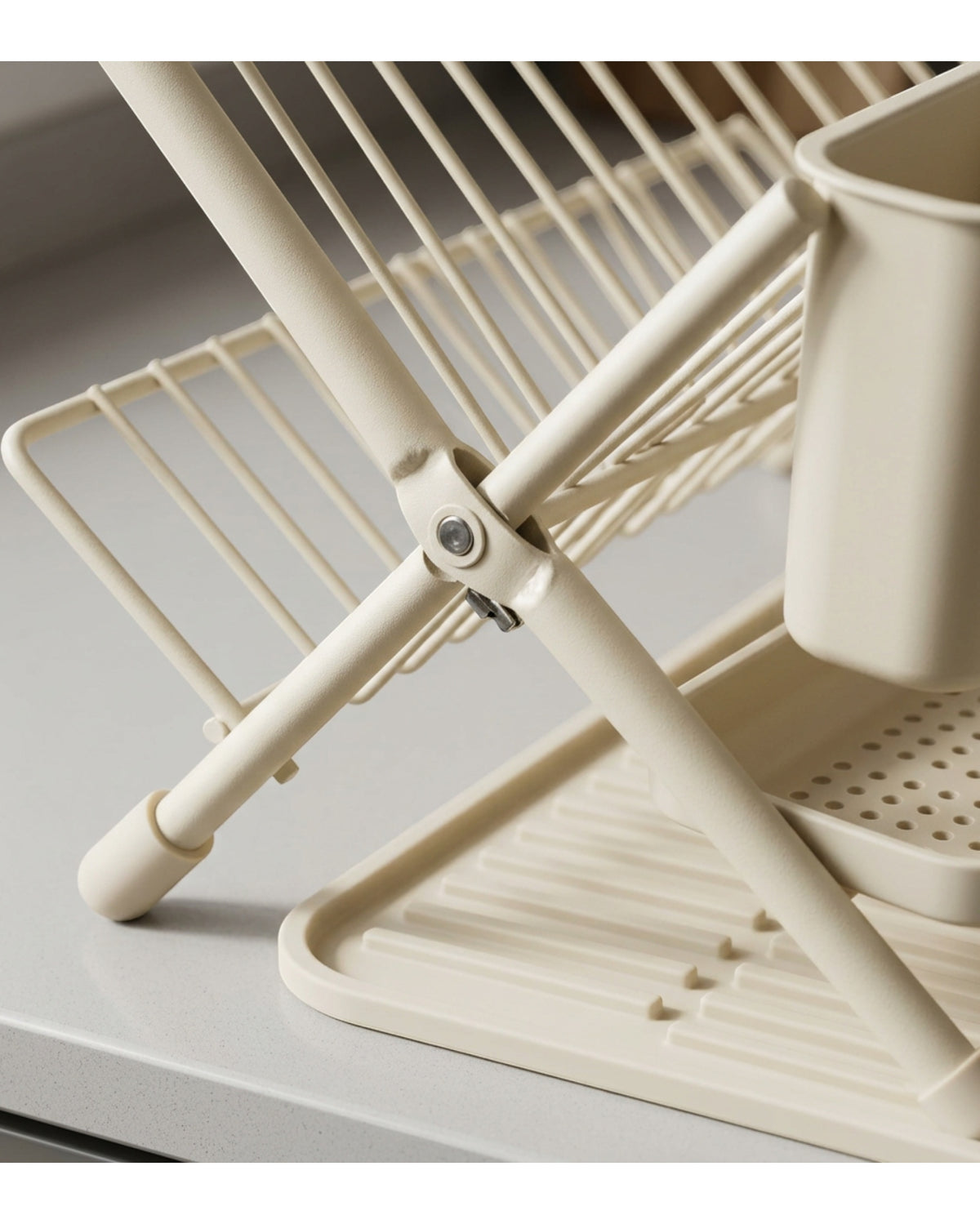 Roomd Folding X-Frame Dish Draining Rack with Silicone Mat Cream - Detail view