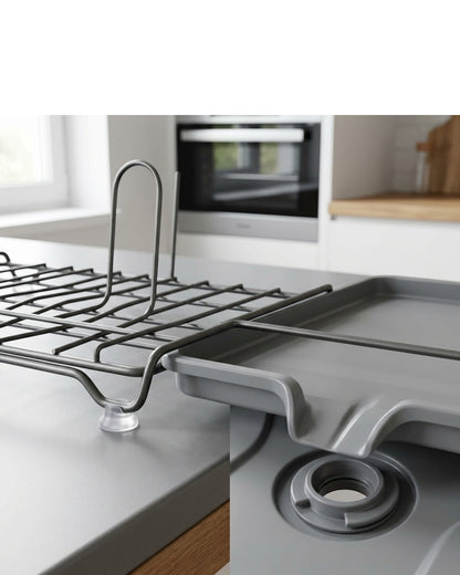 Roomd Single-Level Dish Draining Rack with Pivot Spout Graphite - Detail view