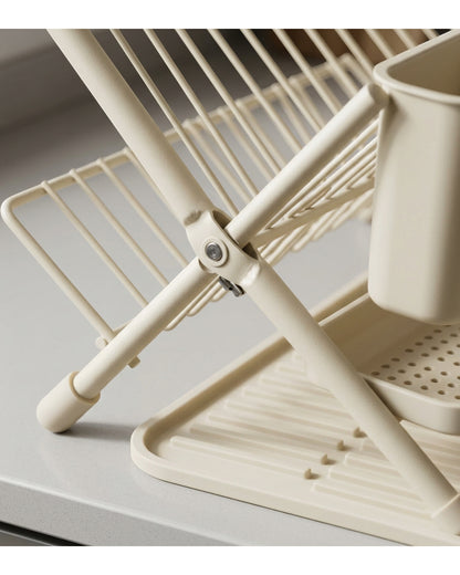 Roomd Folding X-Frame Dish Draining Rack with Silicone Mat Cream - Detail view