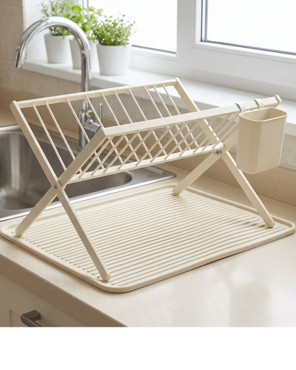 Roomd Folding X-Frame Dish Draining Rack with Silicone Mat Cream - Lifestyle view