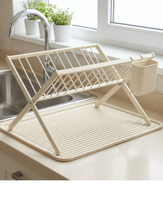 Roomd Folding X-Frame Dish Draining Rack with Silicone Mat Cream - Lifestyle view