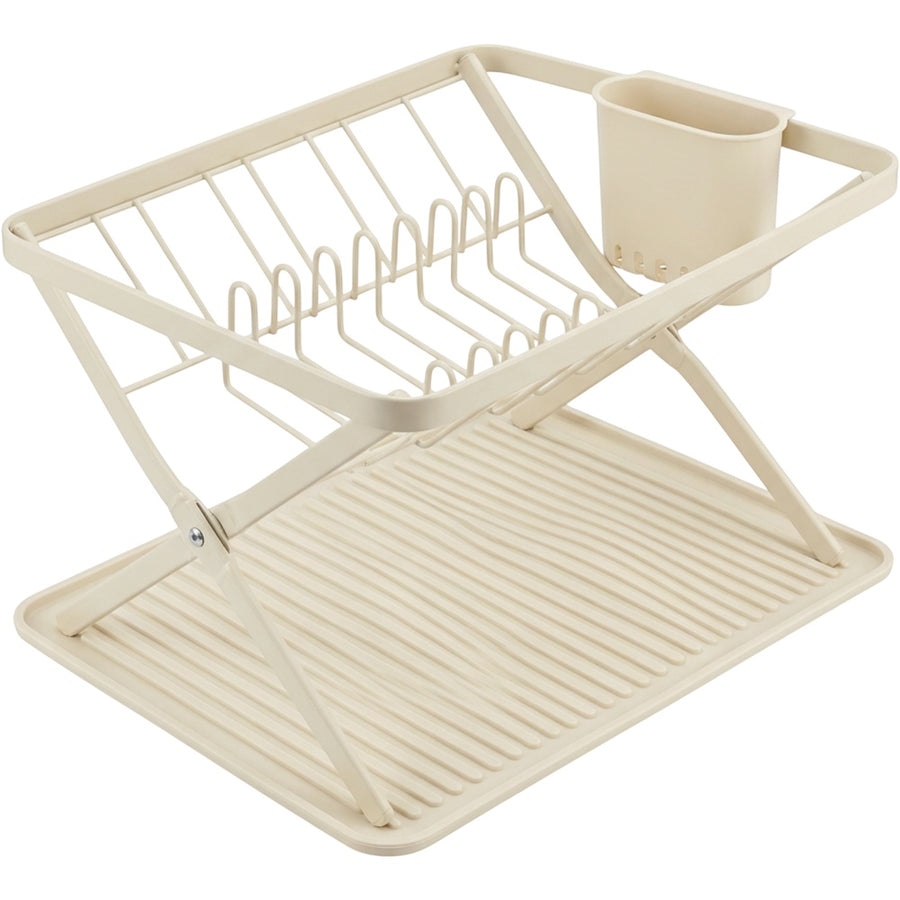 Roomd Folding X-Frame Dish Draining Rack with Silicone Mat Cream